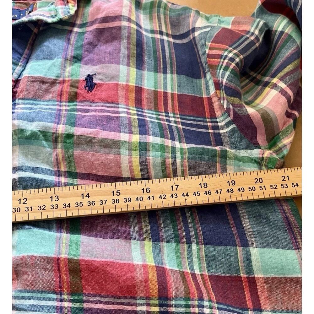 Polo Ralph Lauren Linen Madras Plaid Tunic Shirt Dress Cover Up Size 4 Coastal - Picture 13 of 16